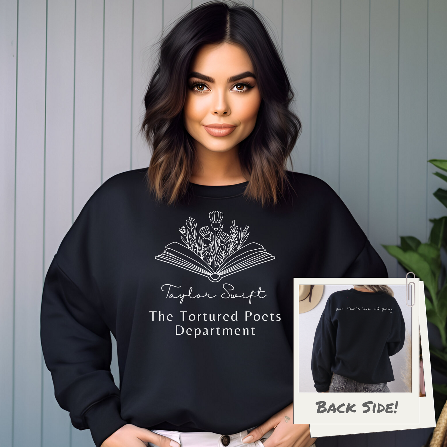 Taylor Swift - Tortured Poets Department Book Flowers 2-sided Crewneck Sweatshirt