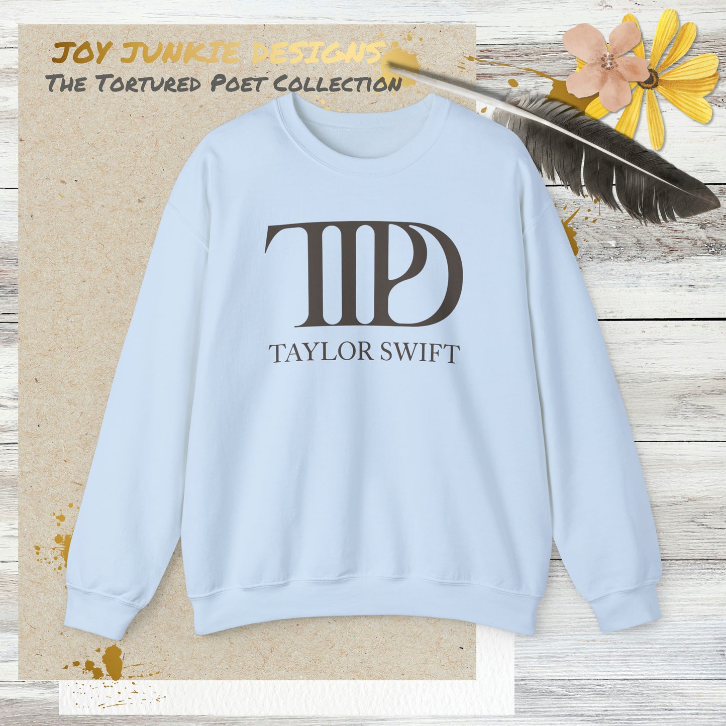 Taylor Swift Tortured Poets Department Chocolate Logo 2-sided Crewneck Baby Blue Sweatshirt